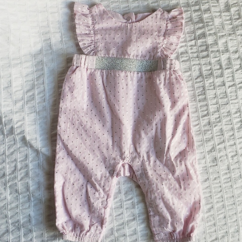 Cat & Jack Pink and Silver Ruffle Jumpsuit 0-3m